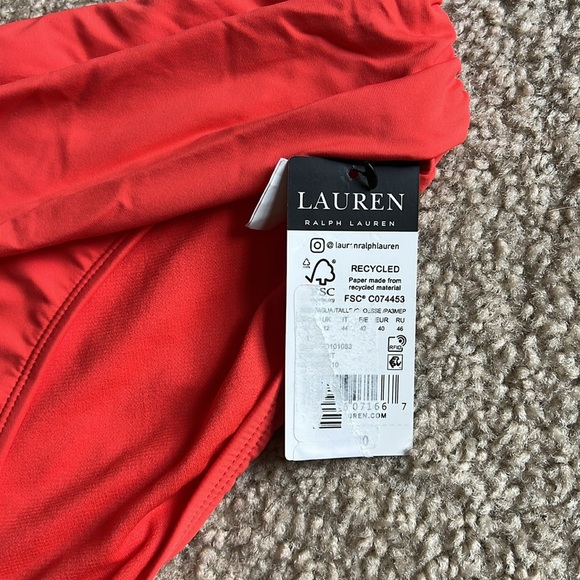 Lauren Ralph Lauren beach club ruched bikini swim bottom sunset orange size 10 - Picture 4 of 6